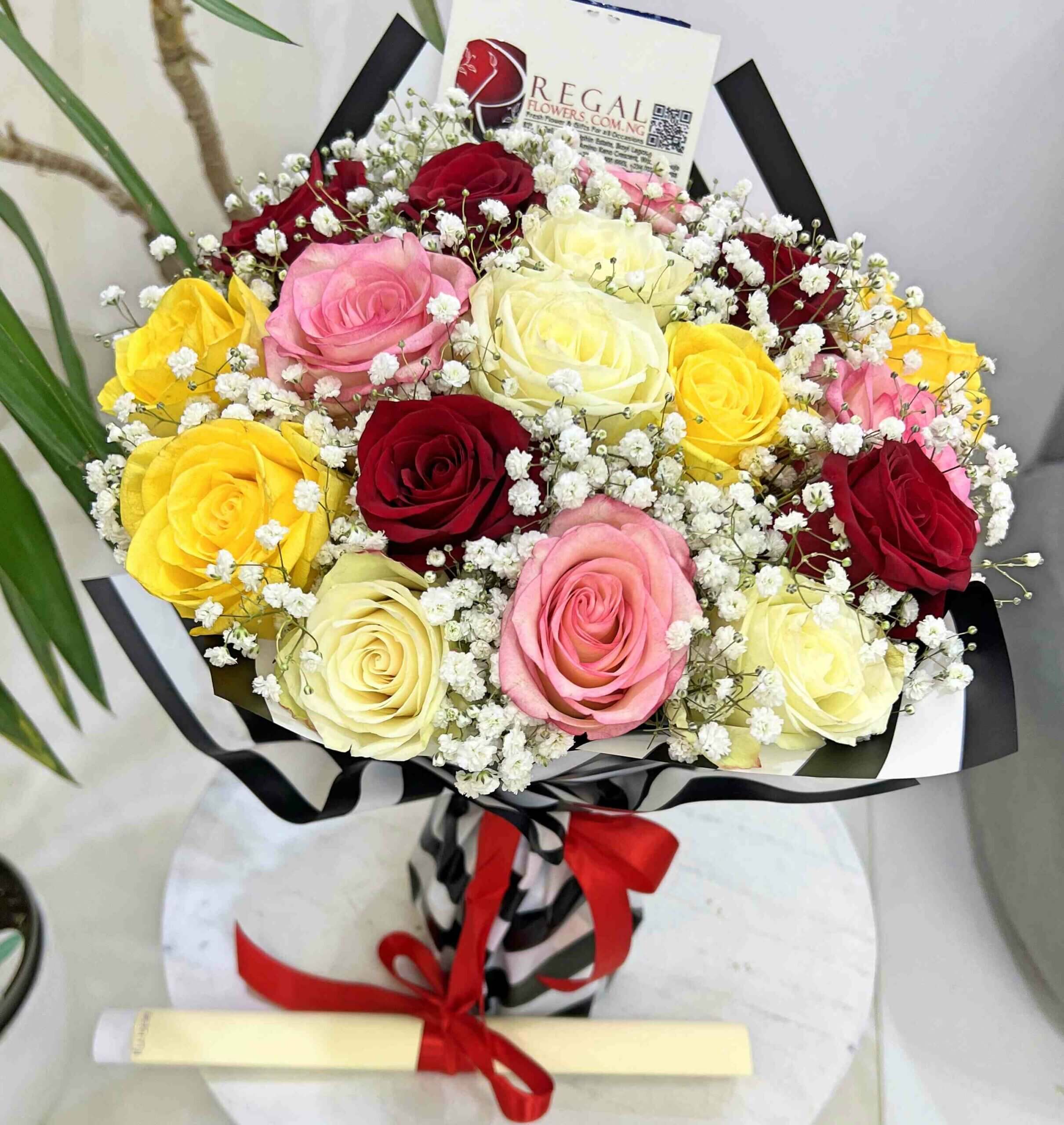 Regal Mix Roses Red Roses white Roses, Yellow Roses and MIllion Stares