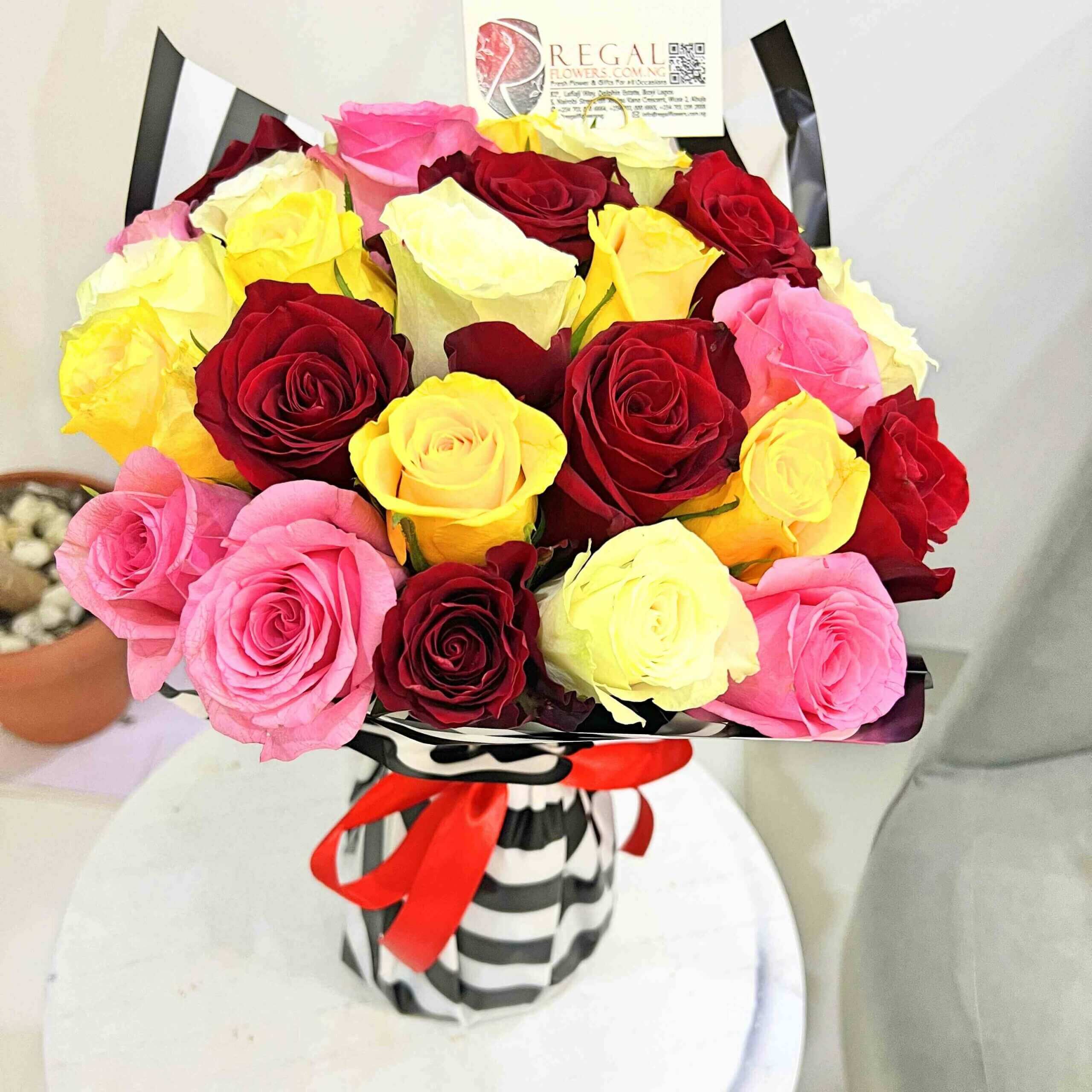 Regal Mixed Roses Red Roses, White, Pink, and Yellow