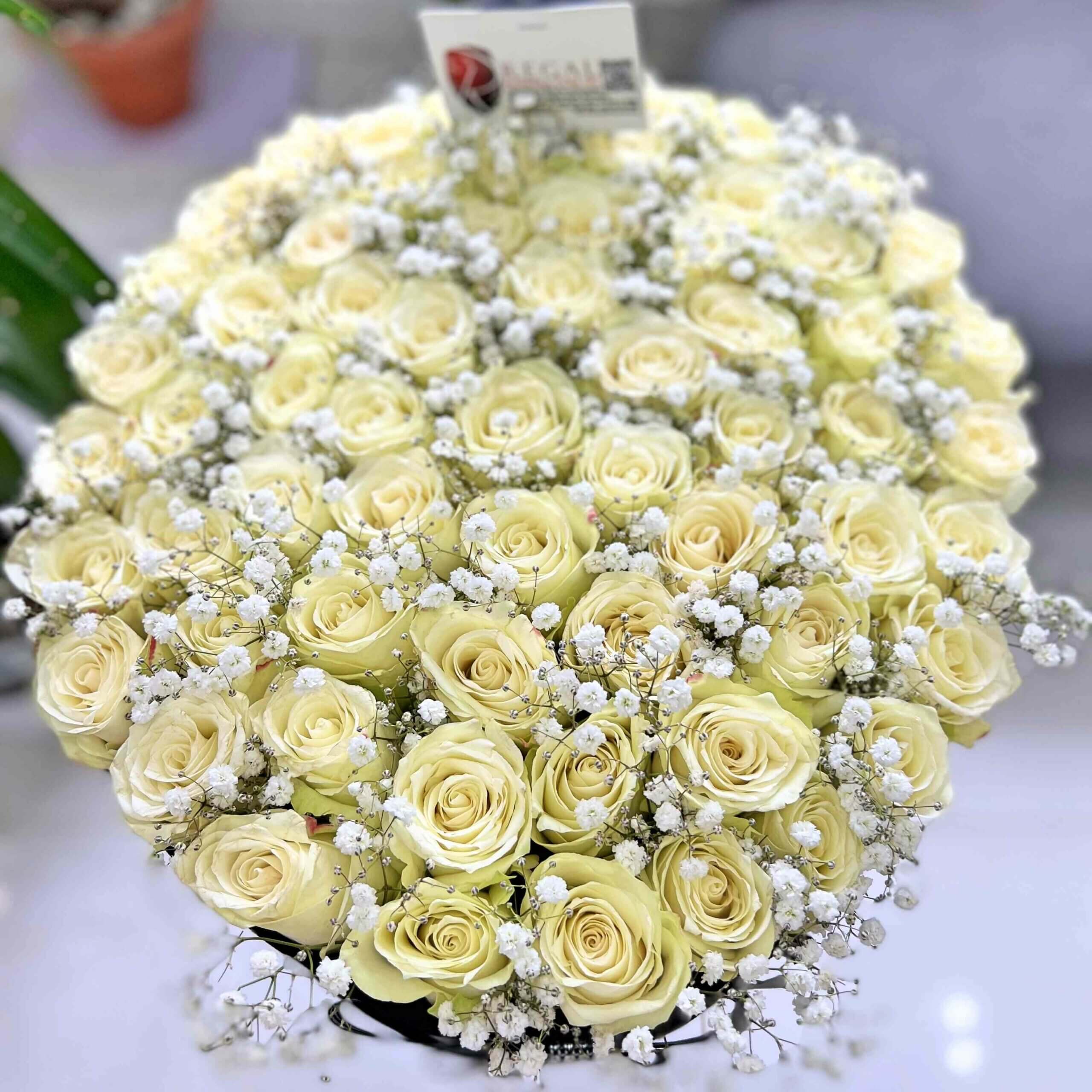 RegalFlowers Box Arrangement Mona lisa white Roses and Million Stars