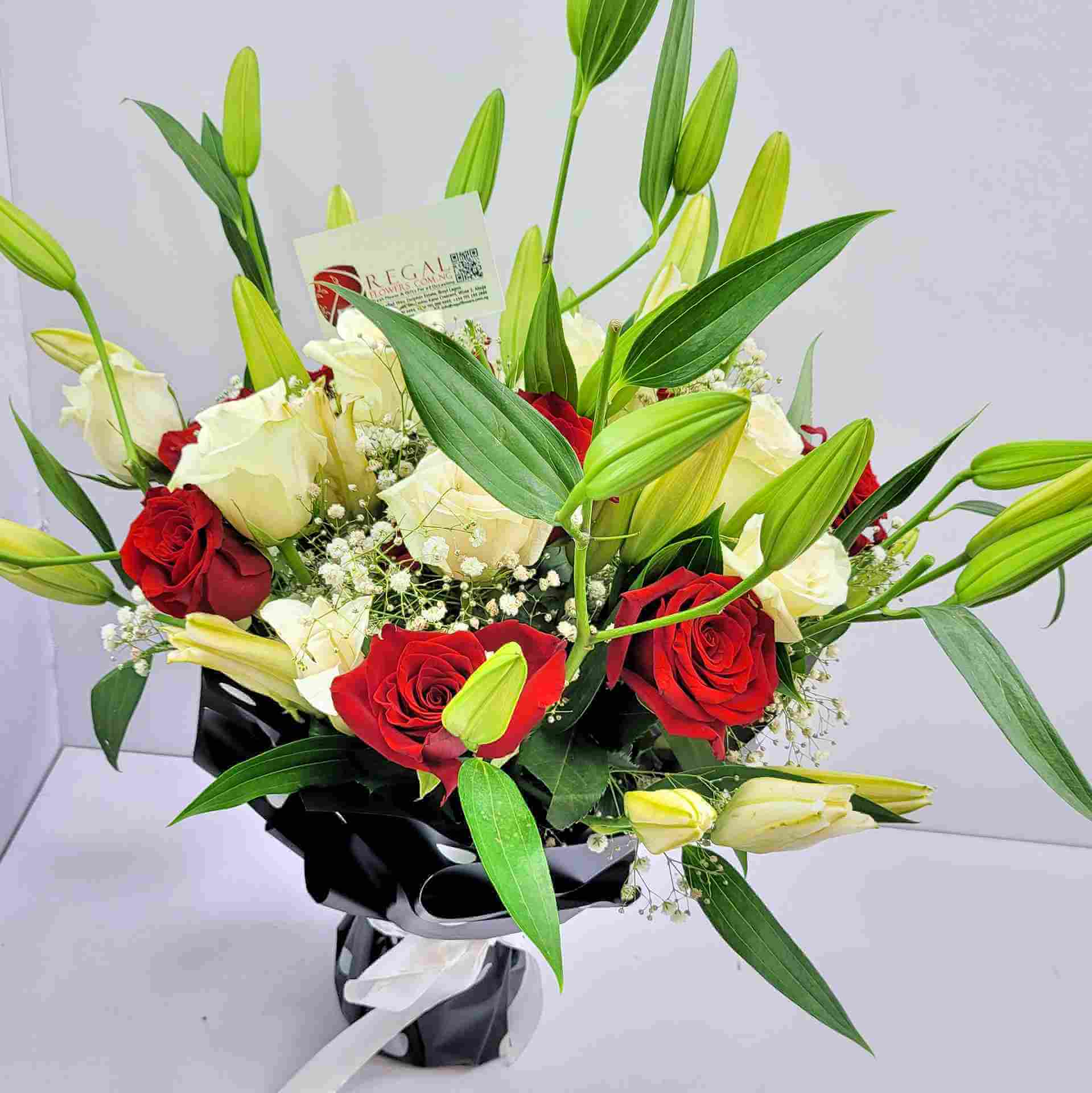 Regal Calligraphy Red Roses White Roses Pink Roses Lillies with Babys Breath 2_17_11zon