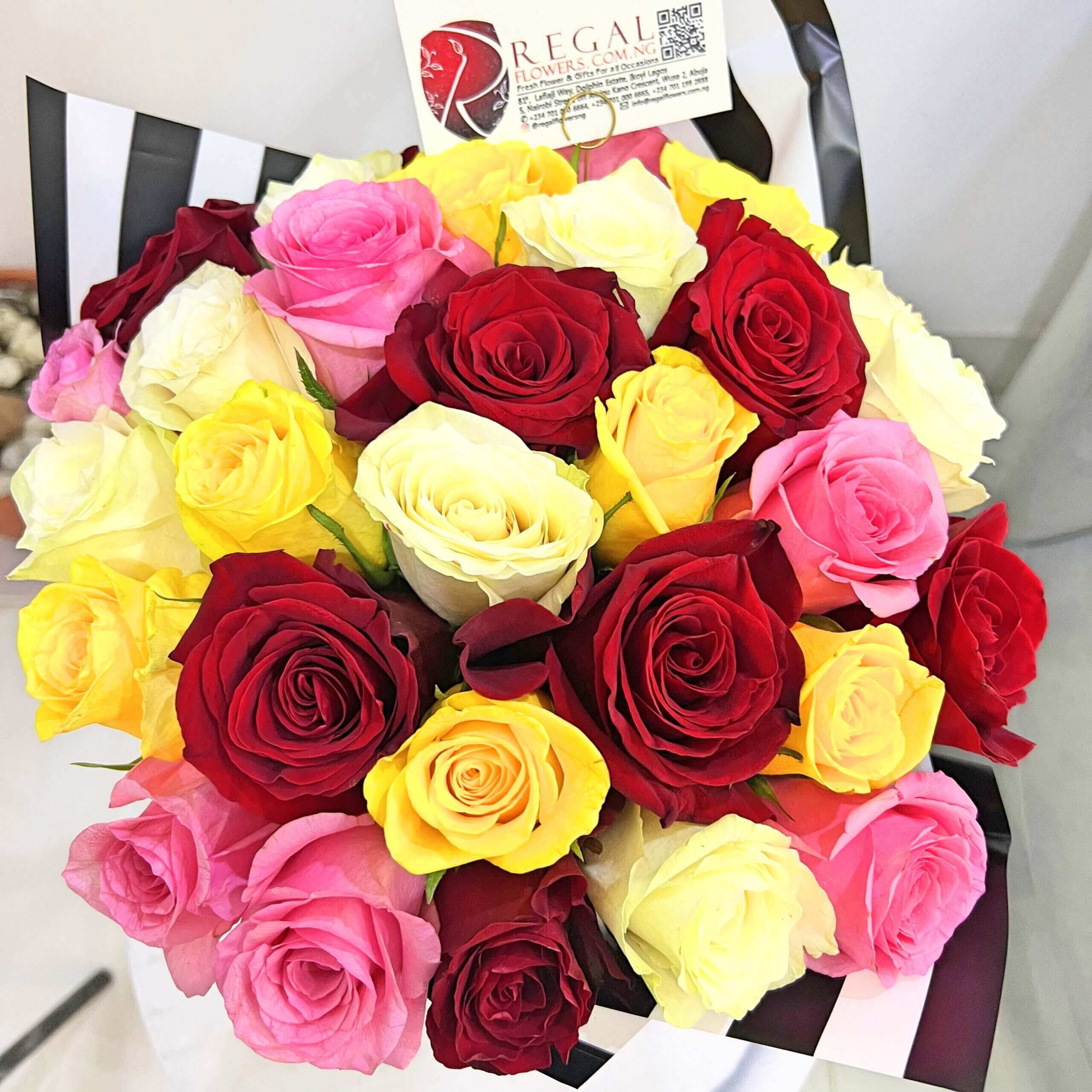 Regal Mixed Roses White, Pink, Yellow and Red Roses