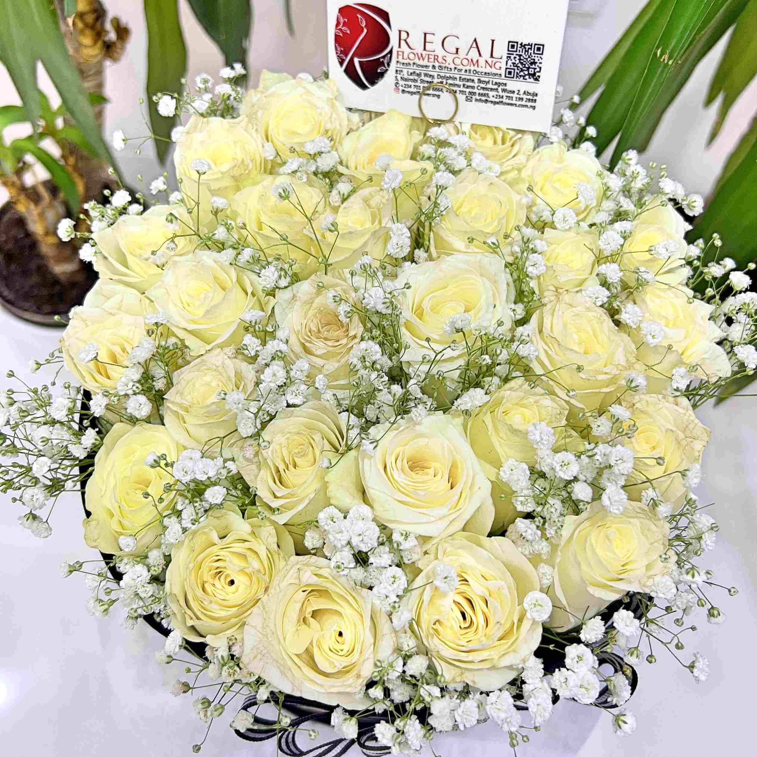 RegalFlowers White Roses and Million Stars Box Arrangement 2