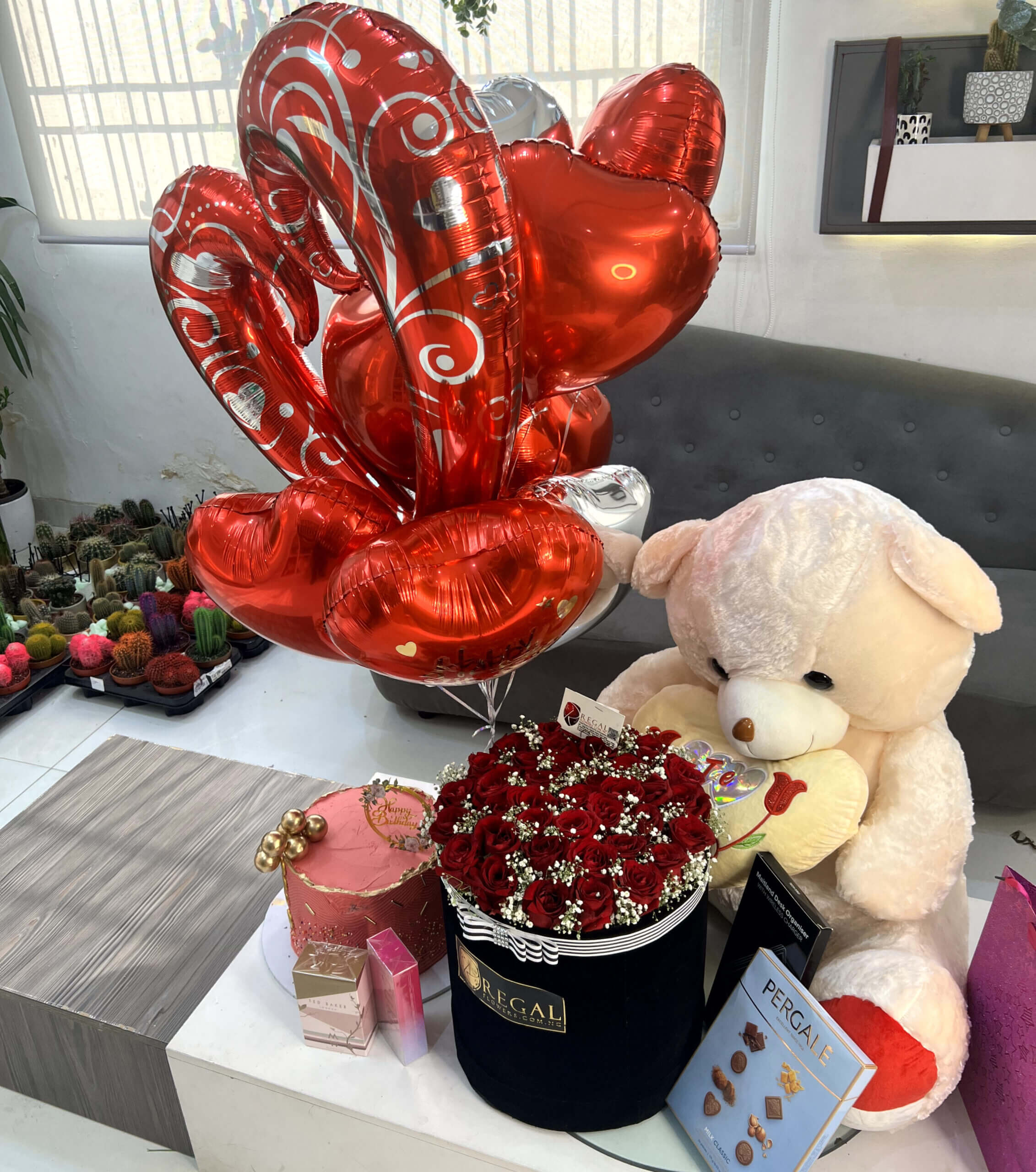 Red Roses, Cake, Chocolates Teddy