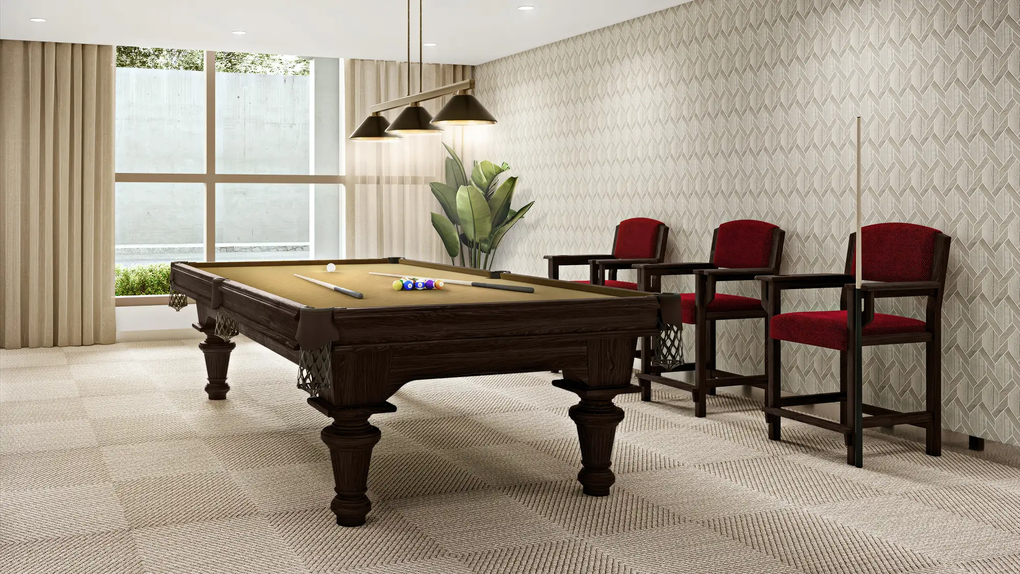 Billiard Room at Regency Parc featuring an L.E.M. pool table, the same featured in the home of Ralph Lauren