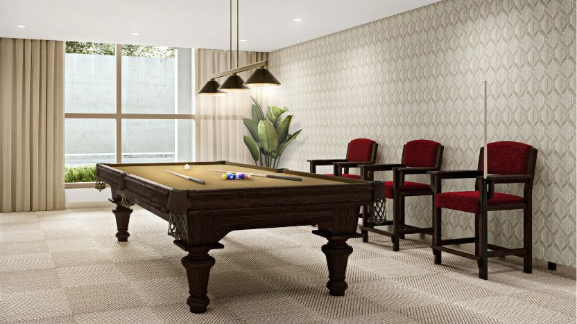 Billiard Room at Regency Parc featuring an L.E.M. Pool Table, the same style that is in the home of Ralph Lauren