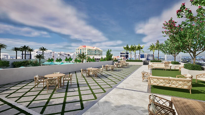 Rooftop social deck at Regency Parc