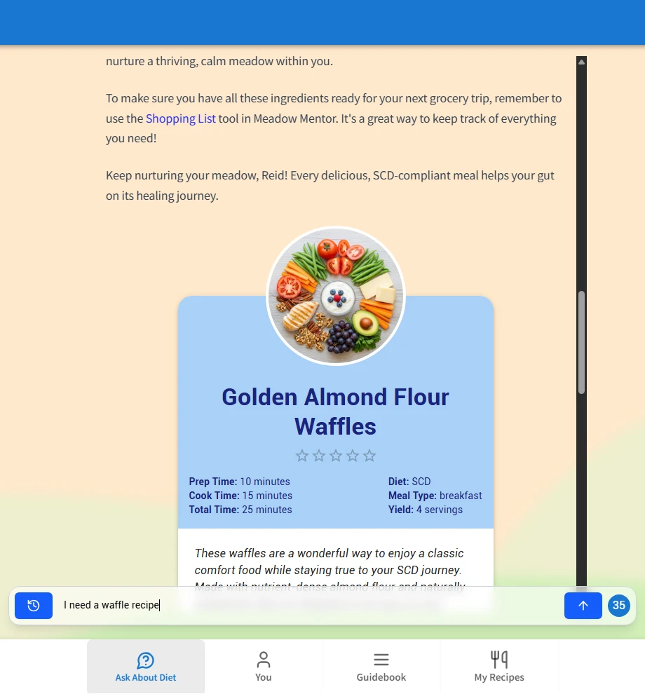Chat page with recipe