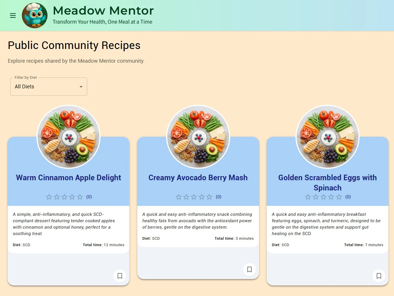 Public recipe summary page