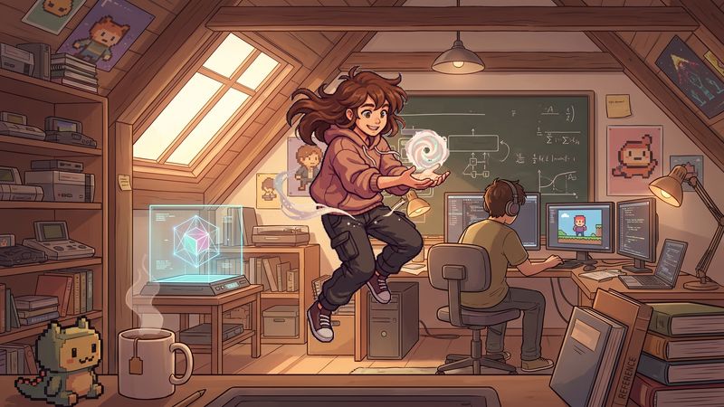 Cozy attic studio crafting pixel art games Merge Magic