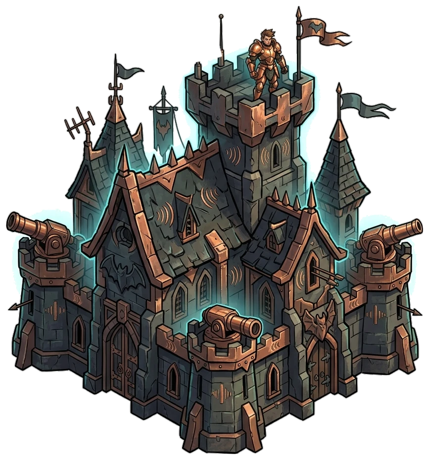 Foggy mountain pass with silver-bell traps at midnight Tower Defense
