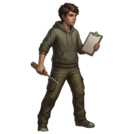 Dimly-lit puzzle-prop warehouse with clock-gremlin drones Survivor Storm
