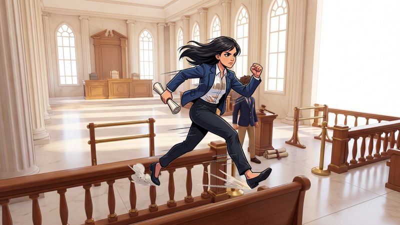 Polished courthouse hallway with leaping bench rails Turbo Dash