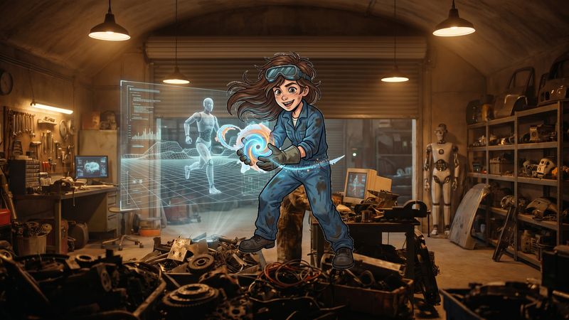 Gritty underground garage scrap-to-robot assembly Merge Magic