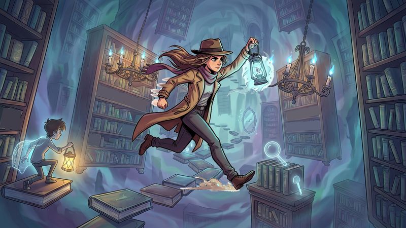 Ever-shifting haunted library with floating bookcases and chandeliers Turbo Dash