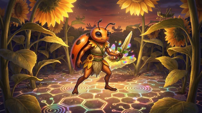 Vibrant sunflower field against invading silly grasshoppers Survivor Storm