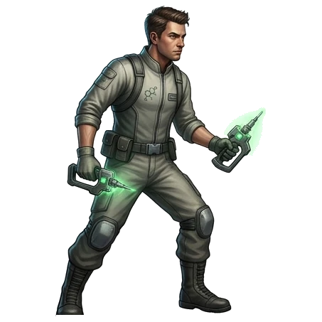 Futuristic bio-hacking laboratory cellular regeneration zone Survivor Storm