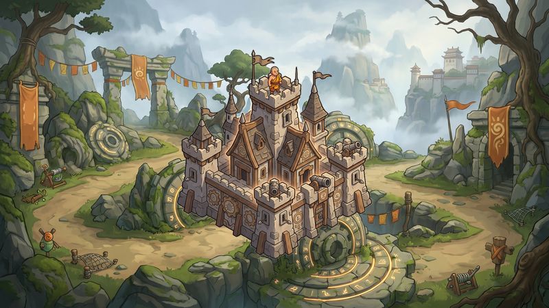 Misty mountain pass defending against trickster goblins Tower Defense