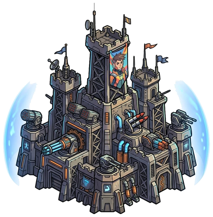Industrial hangar bay defending against corporate spy drones Tower Defense