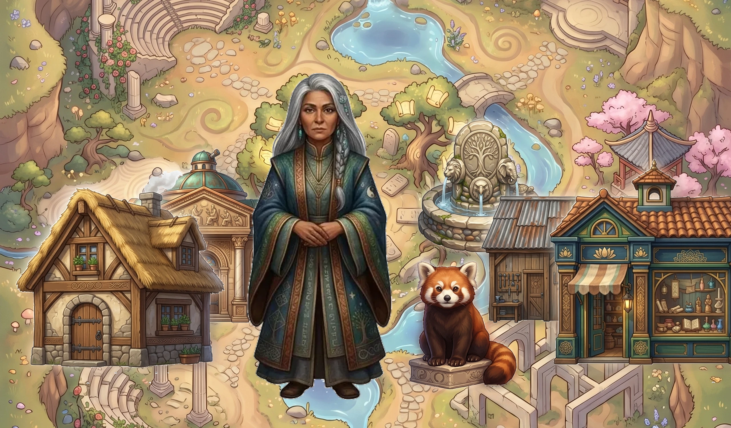 Serene sanctuary of global philosophical thought structures Dream Village