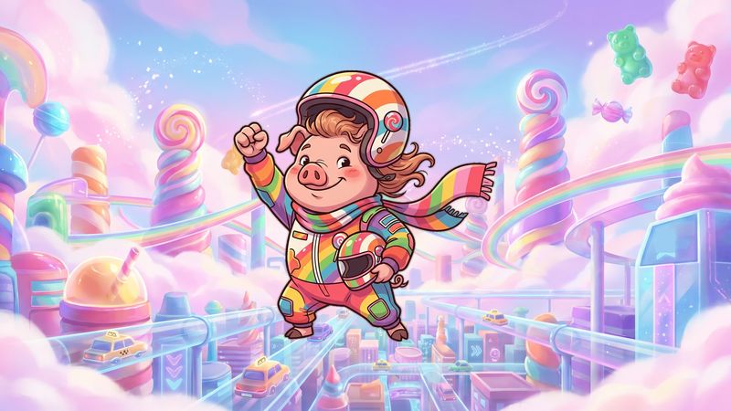 Vibrant candy-land course with rainbow ramps and lollipops Hover Rush