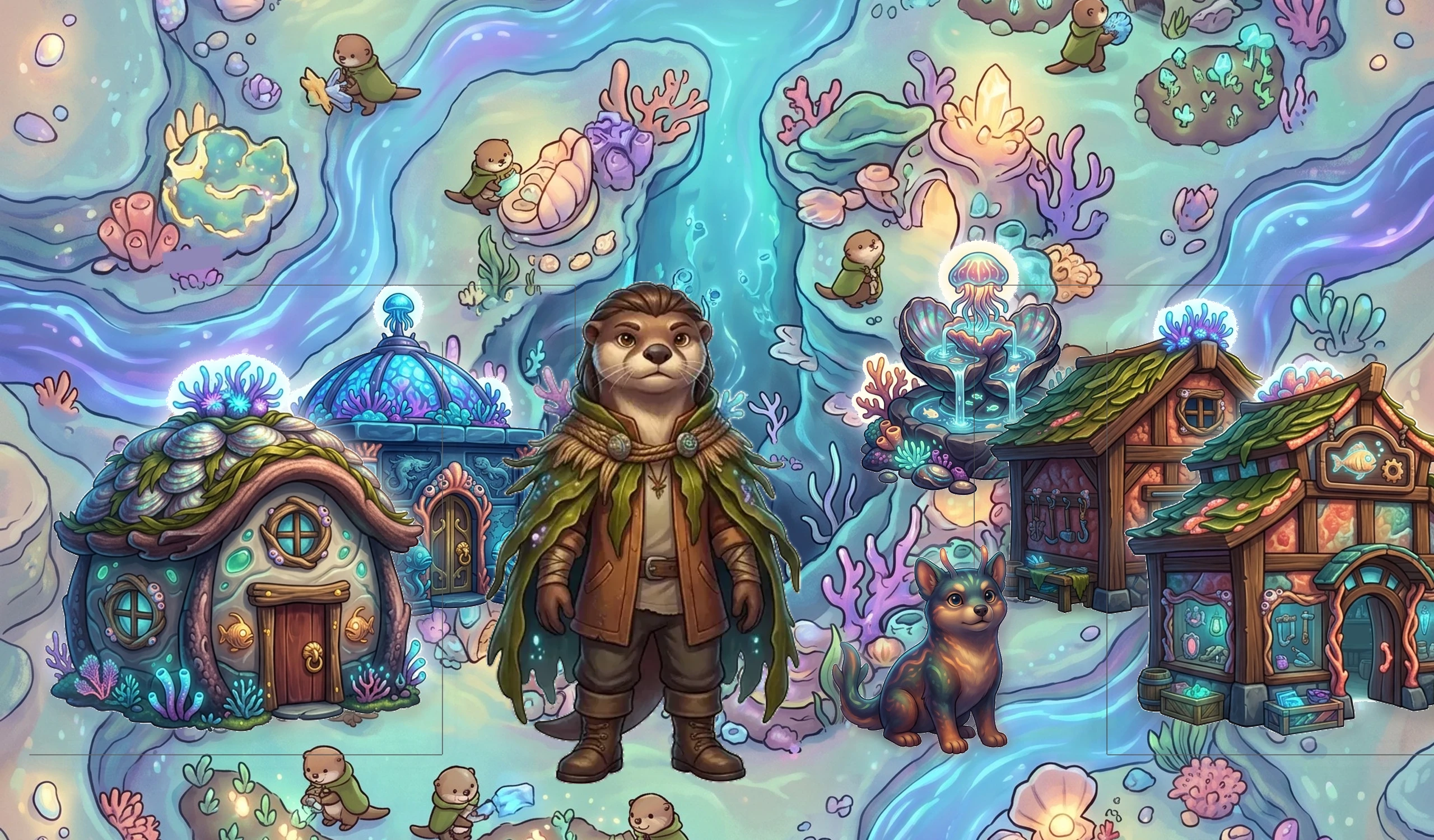 Hidden underwater coral-grotto village with bioluminescent gardens Dream Village