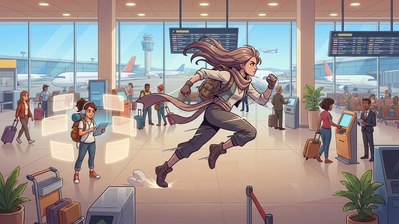 Bustling international airport terminal obstacle course Turbo Dash