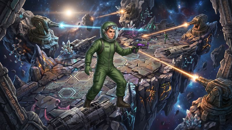 Chaotic asteroid belt with rotating laser-firing hazards Survivor Storm