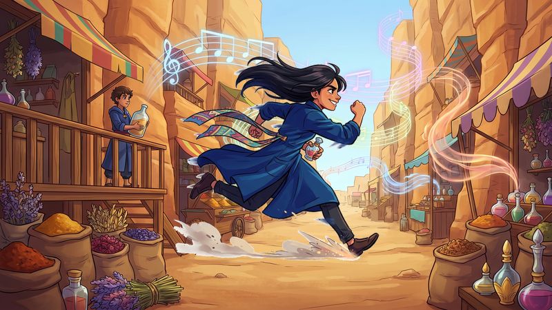 Bustling bazaar canyon with aromatic spice carts Turbo Dash