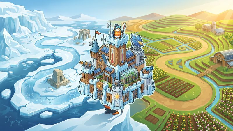 Thawing polar landscapes transitioning into sun-drenched productive regions Tower Defense