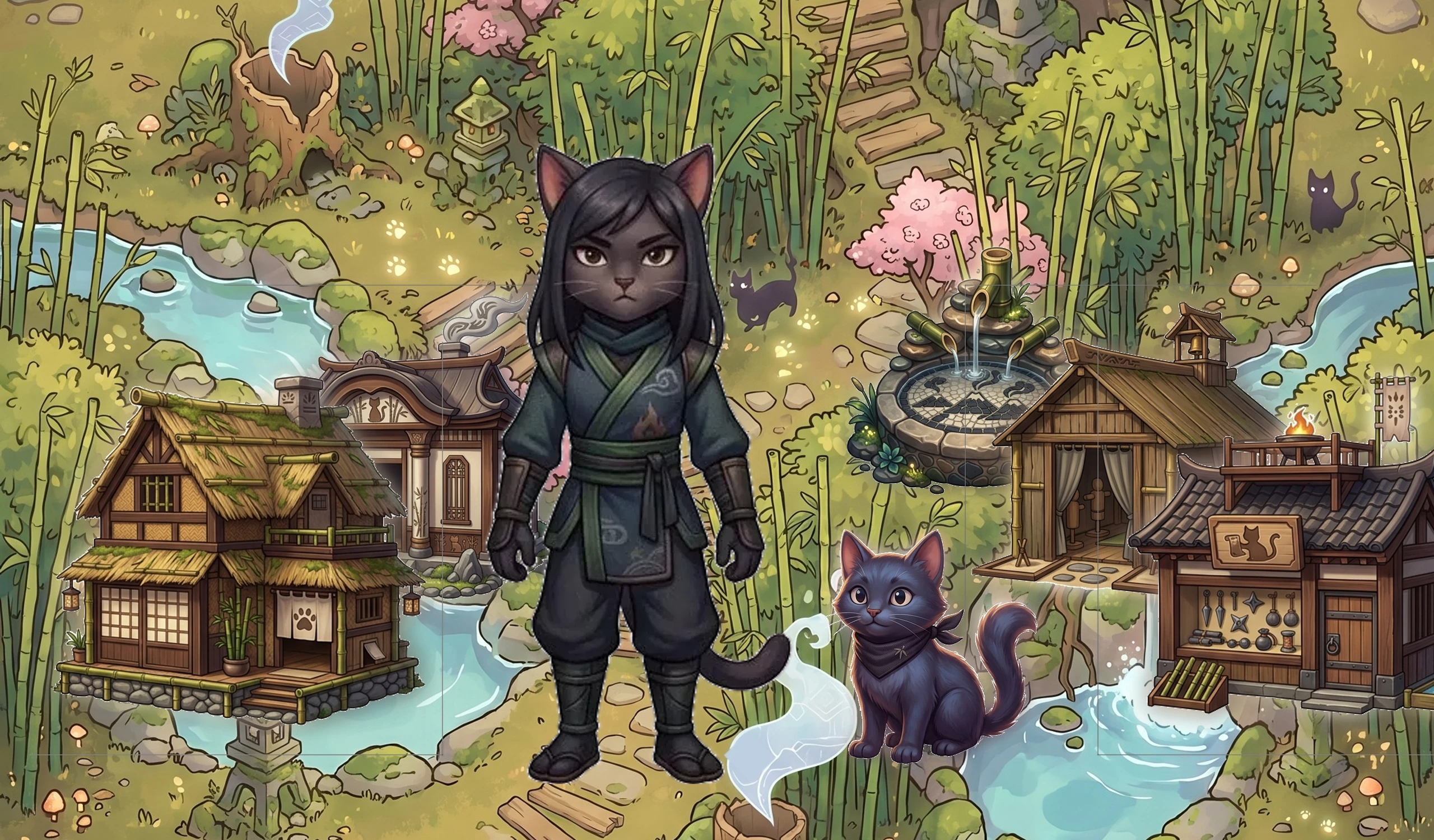 Hidden ninja village among bamboo groves and waterfalls Dream Village