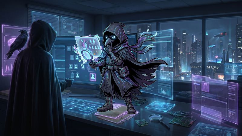 Teen cyber-detective office with glowing evidence files Jewel Blitz