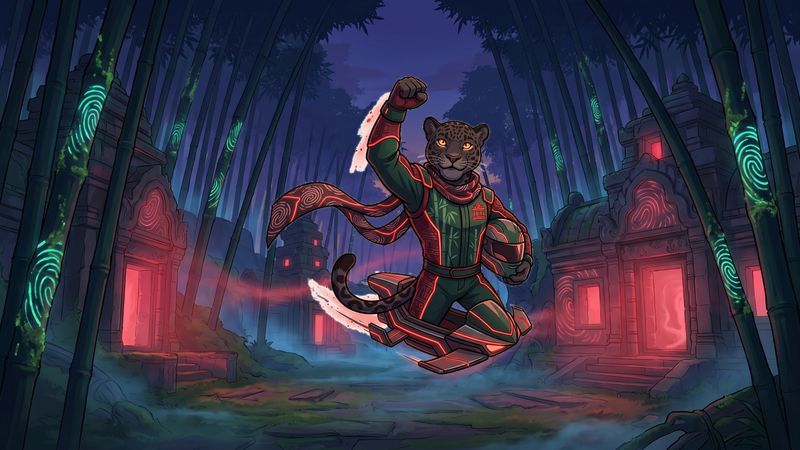 Twilight bamboo forests and glowing red stone temples Hover Rush
