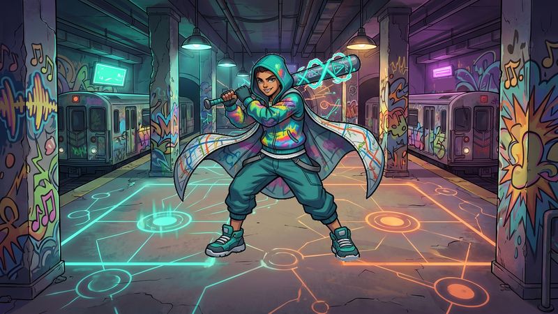 Vibrant graffiti-covered subway arena with bouncy sound effects Battle Arena