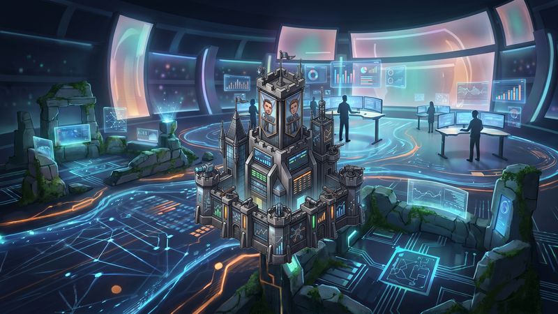 Scoreboard-lit sports analytics war room Tower Defense