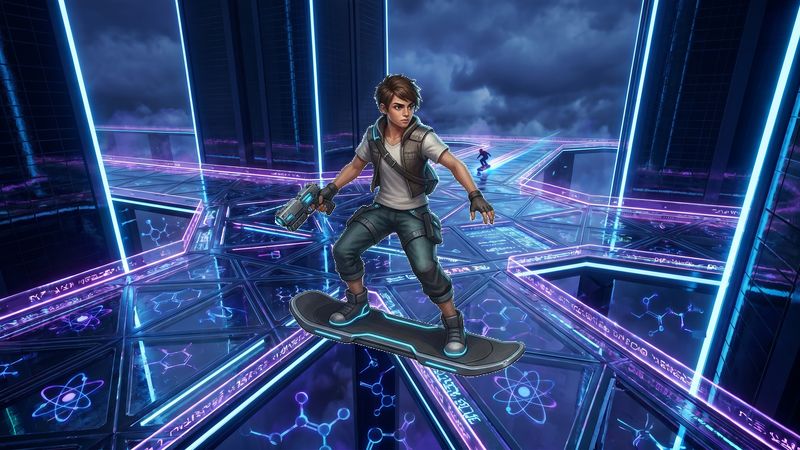 Glowing neon skyway between midnight megatowers Survivor Storm