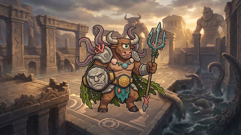 Clashing mythical titans in a stone-pillared arena Battle Arena