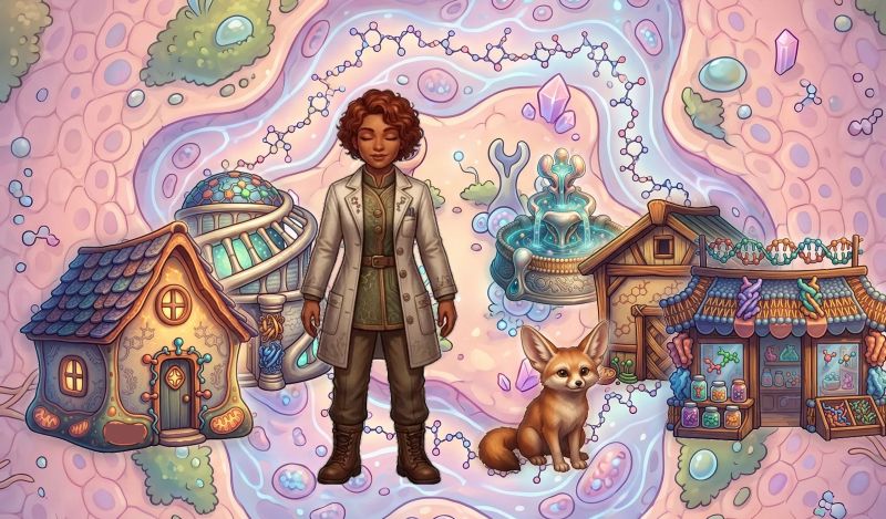 Microscopic biological cellular signaling city Dream Village