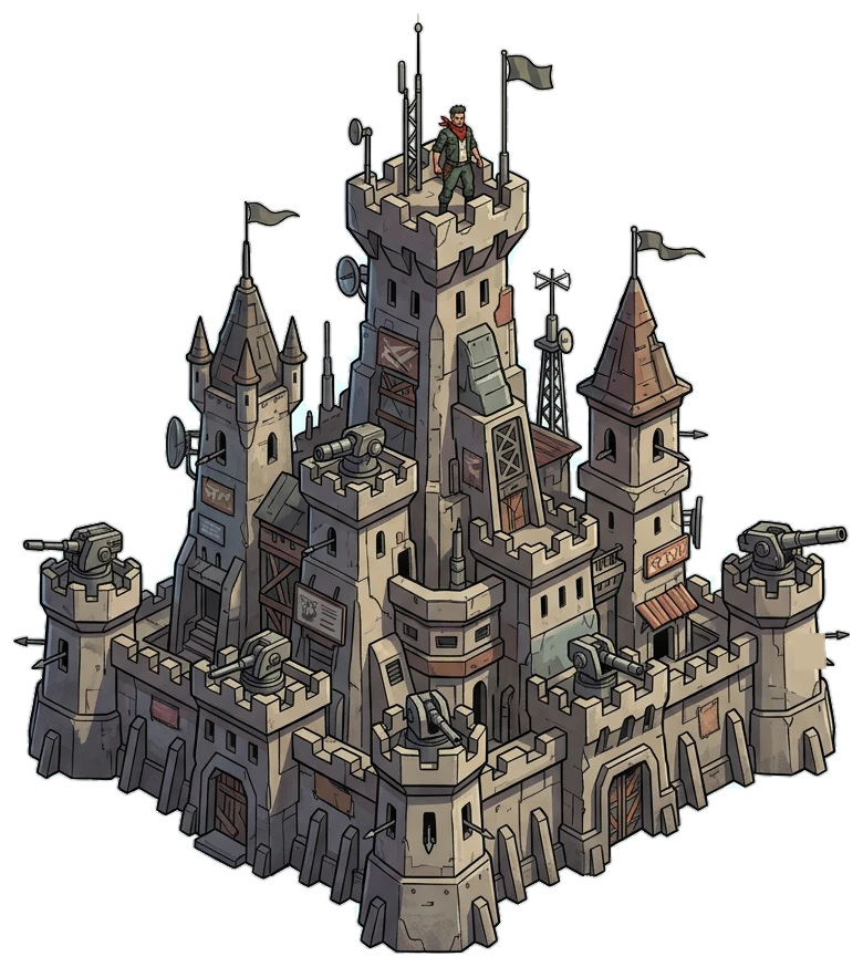 Dystopian corporate monopoly in a futuristic cityscape Tower Defense