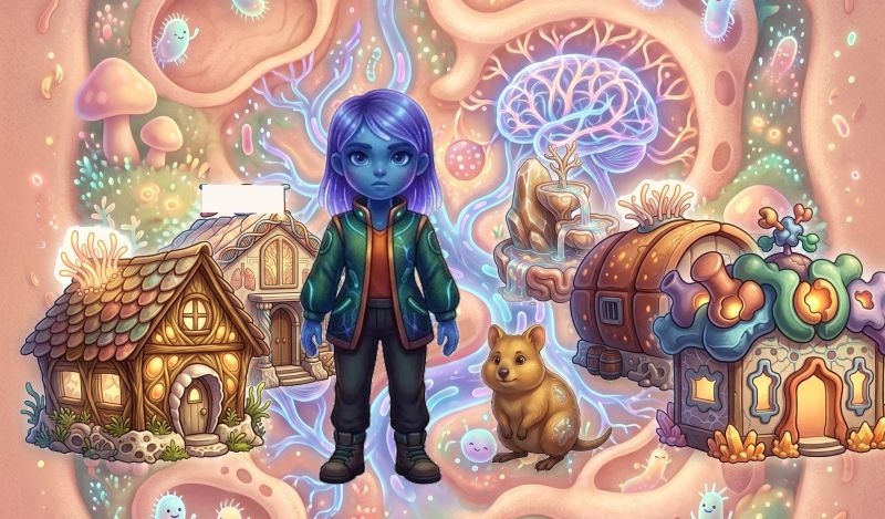 Vibrant Microscopic Gut Microbiome Ecosystem Dream Village