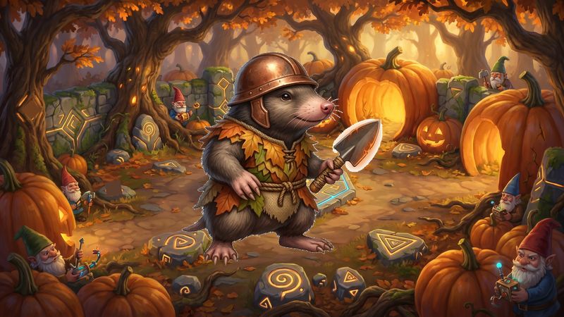 Cozy autumn pumpkin patch with mischievous garden gnomes Survivor Storm