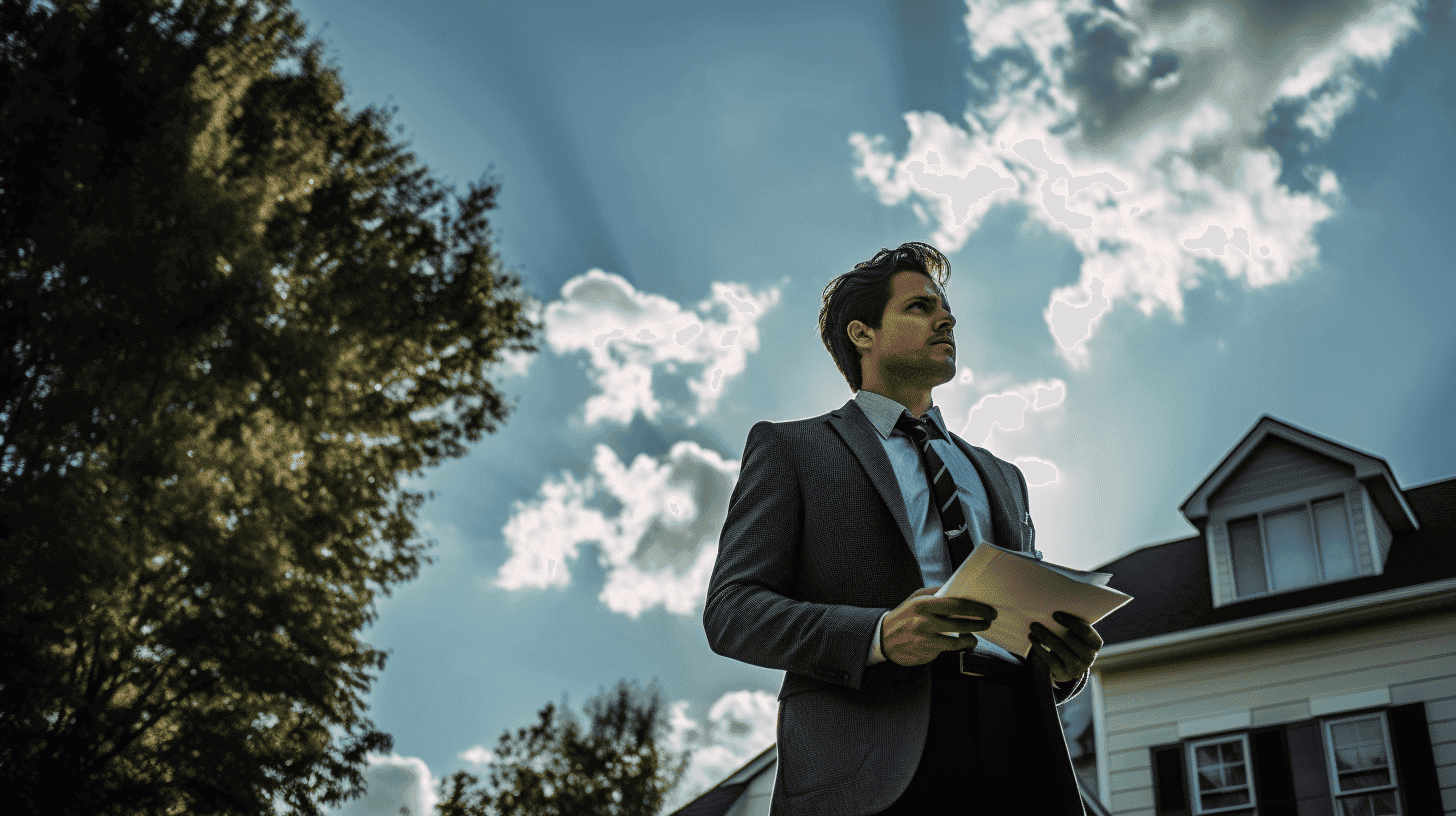 A property manager walking through a residential neighborhood.