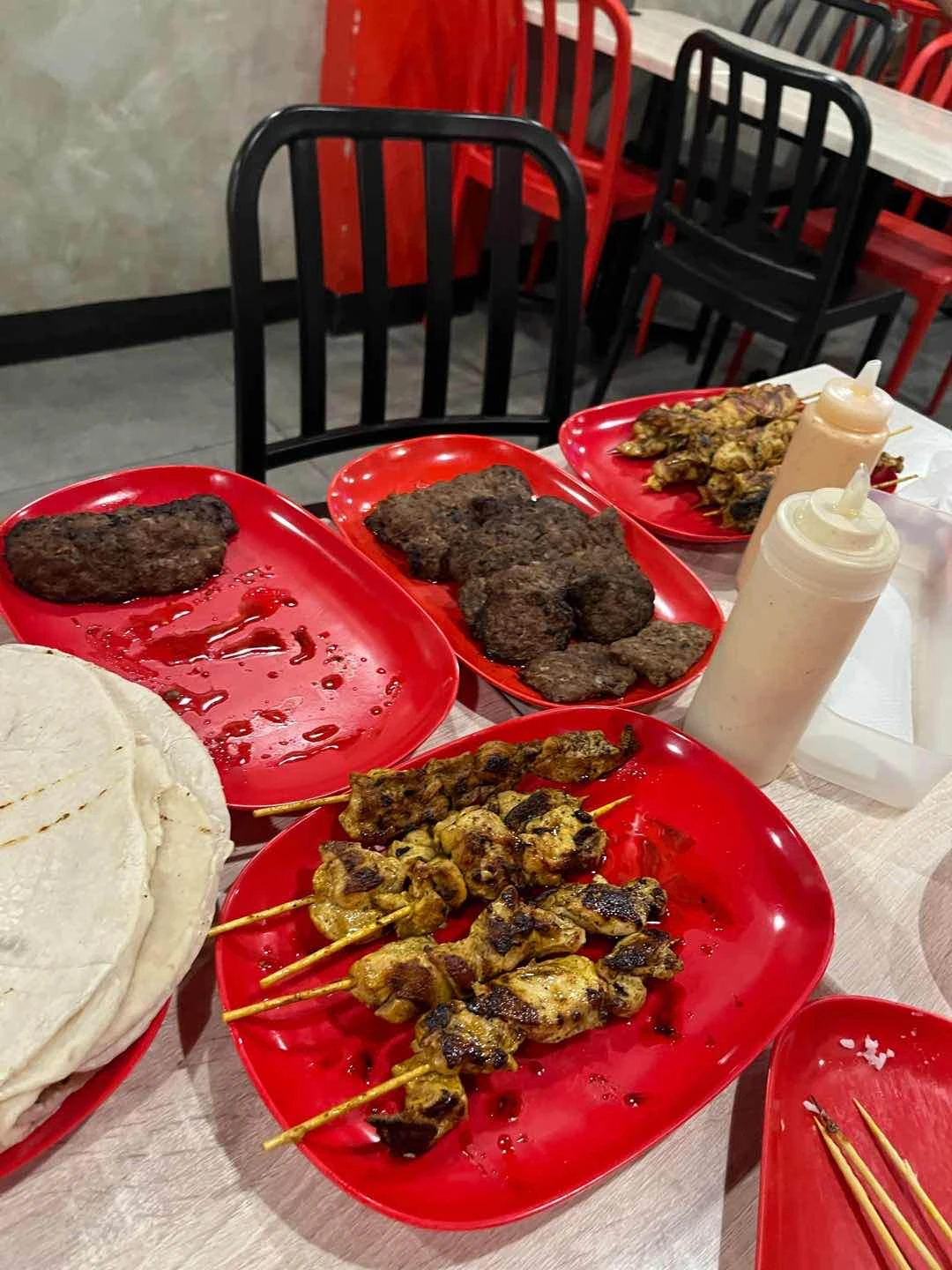 beef kebab, chicken kebab, pita