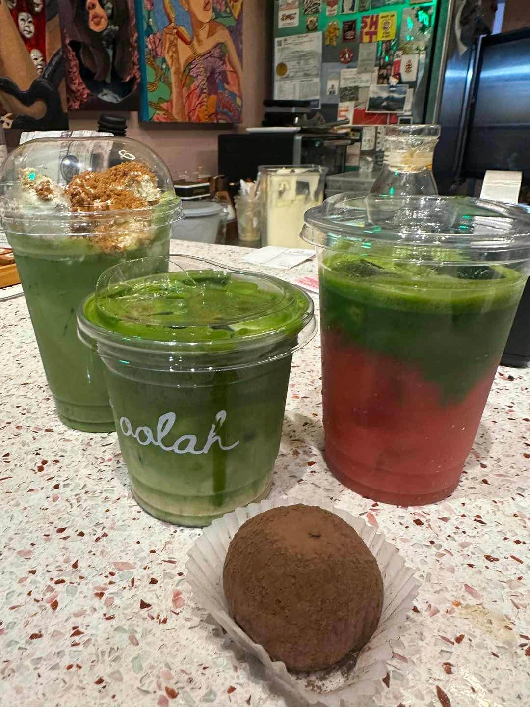 From L-R: Banana Pudding Matcha, Matcha Latte, Watermelon Matcha