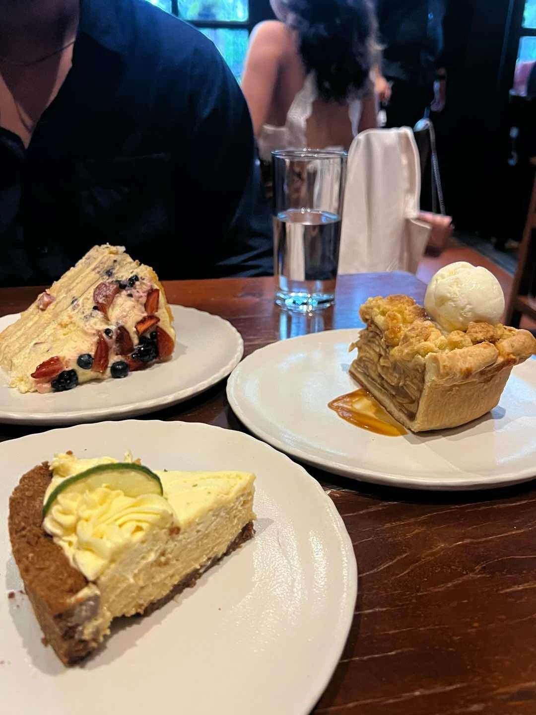 key lime pie, apple crumble, tres leches cake