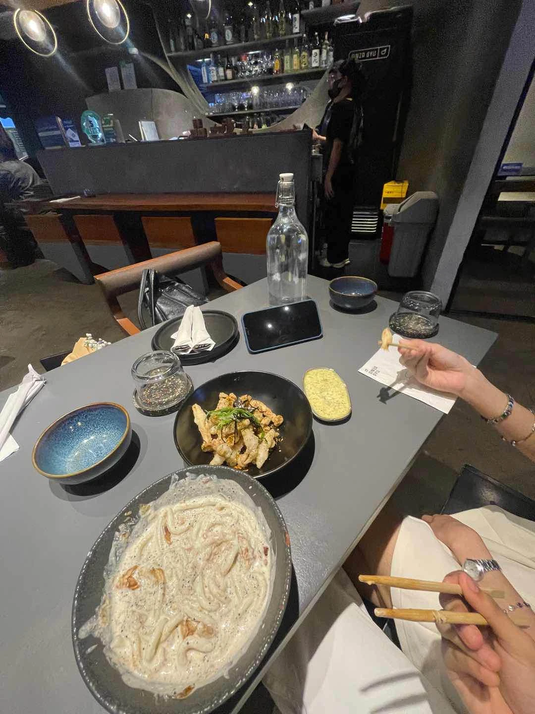 truffle udon and fried mushrooms  of Ginza Gyu Makati