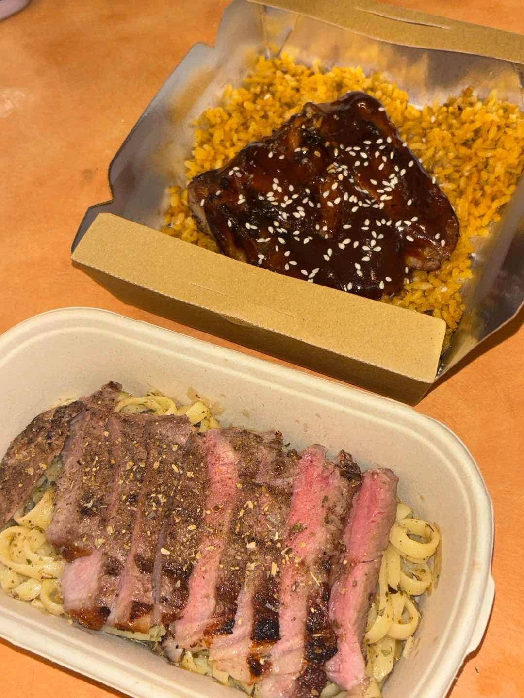 creamy truffle pasta w/ ribeye steak + bbq ribs