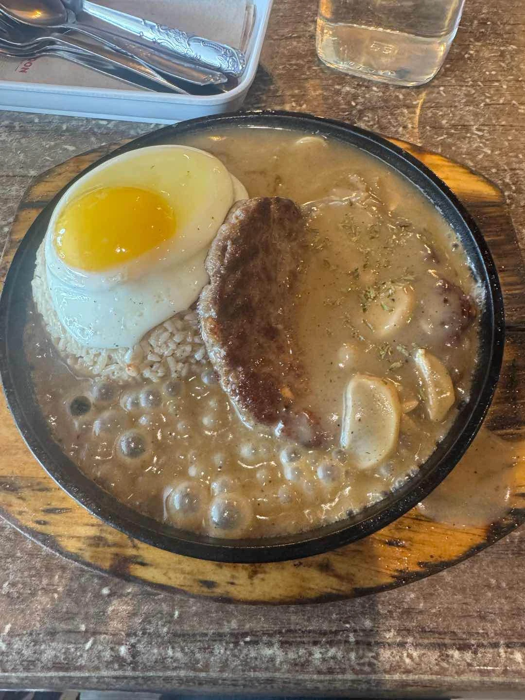 sizzling burger steak