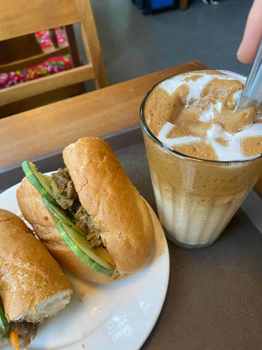 beef bahn mi and white coffee 