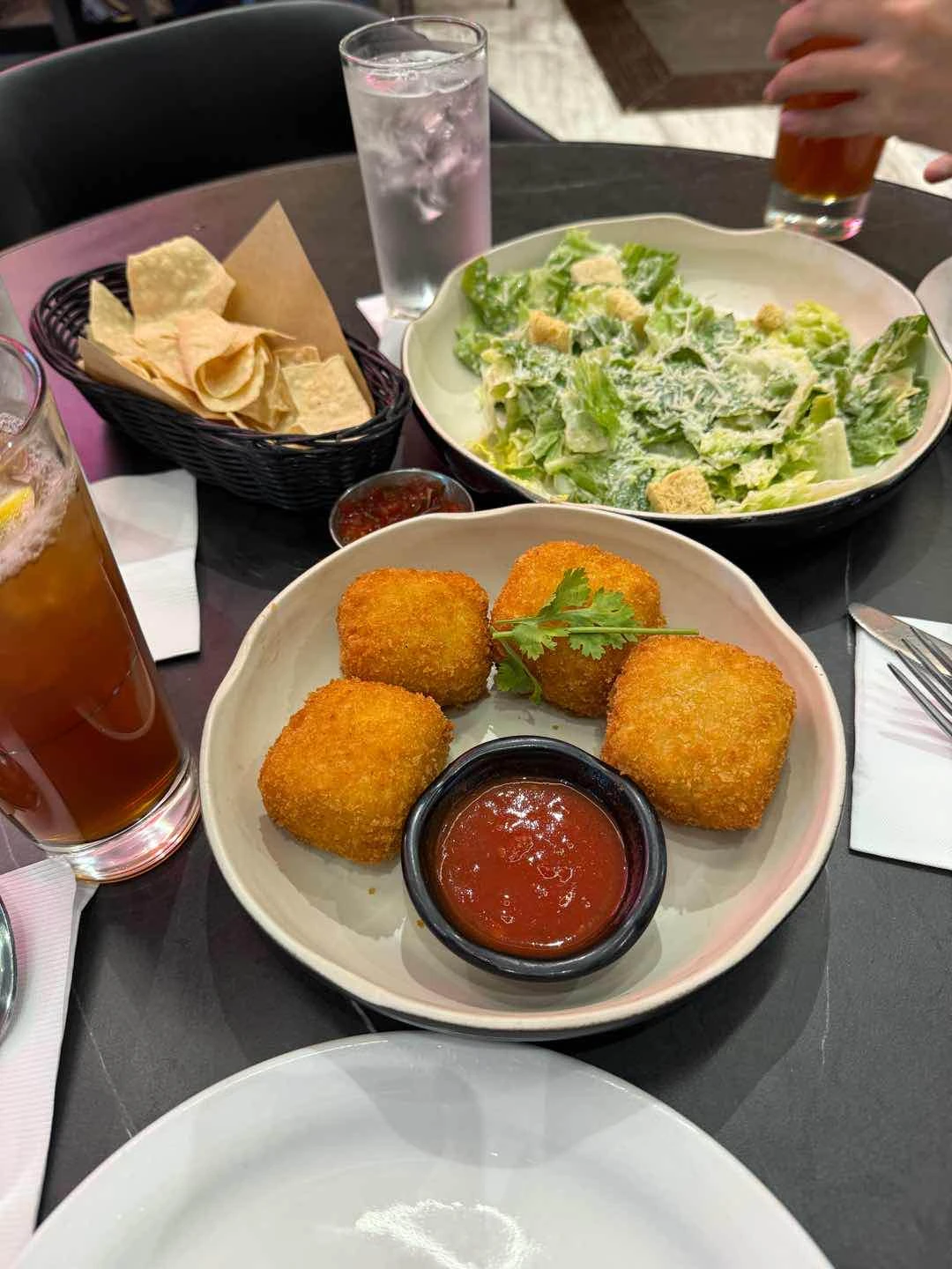 sides: mac and cheese bited and caesar salad