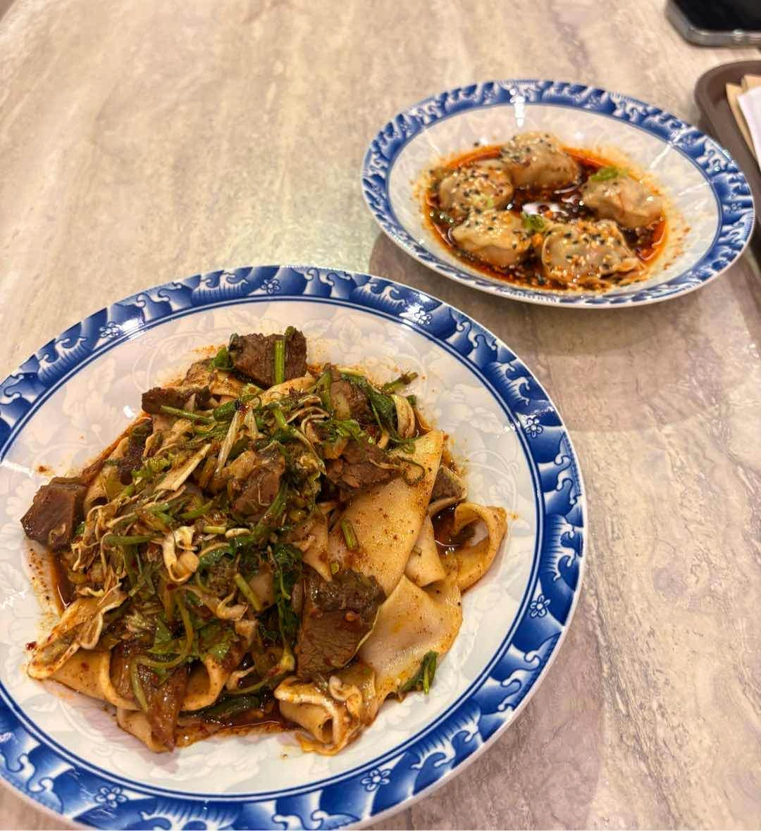 cumin beef noodz and pork and shrimp dumplings 